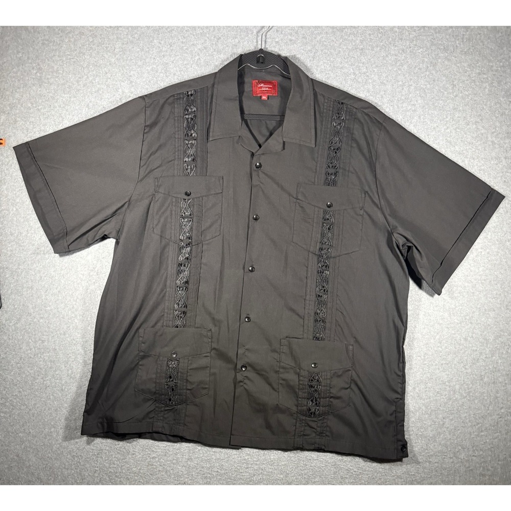 Maximos Guayabera Shirt Size 3XL Black Short Sleeve Cuban Button Down